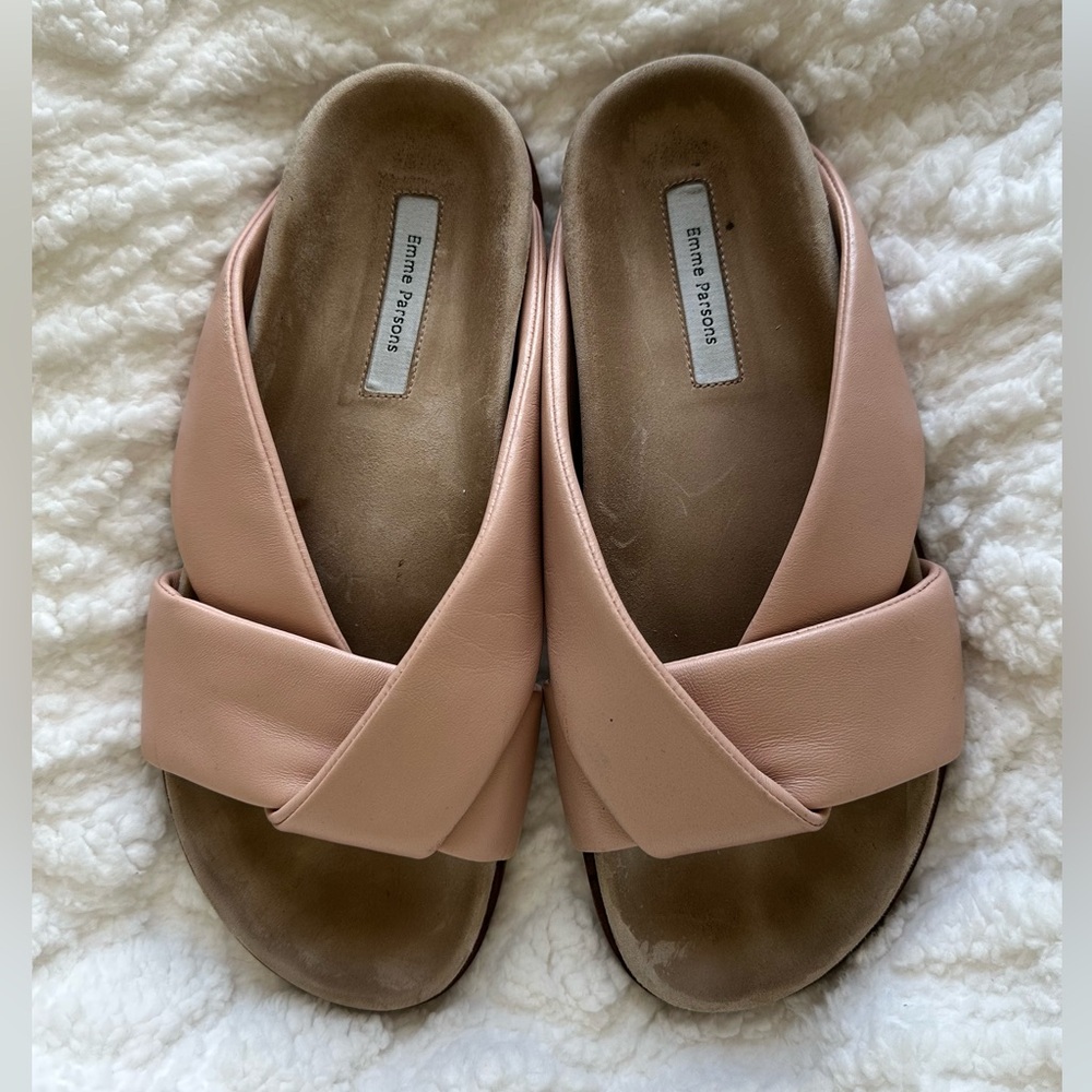 Emme Parsons Folded Slide in Beige Rose Nappa